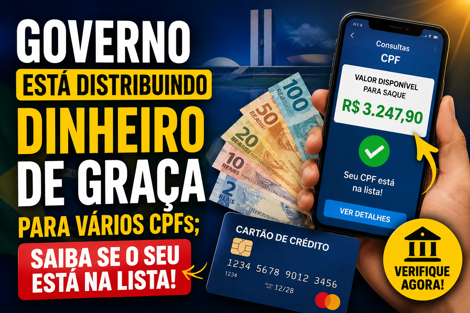Governo está distribuindo dinheiro de graça para vários CPFs; saiba se o seu está na lista